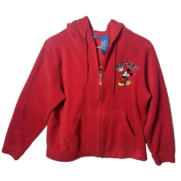 Vintage DISNEY Mickey Mouse Soft Fleece Zip Up Hoodie Bright‎ Red Size Small - Picture 1 of 7